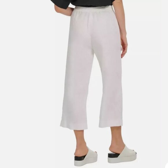 DKNY Pure NEW Linen Cotton Wide Leg Pockets Pull On Pants Crop Light Minimalist - Picture 4 of 11